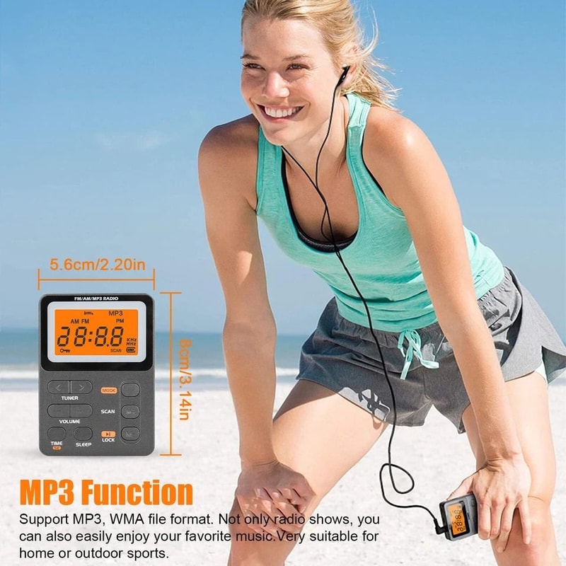 Compact Pocket Digital LCD Screen AMFM Radio MP3 Player Earphone For Walking Rechargeable Portable 3