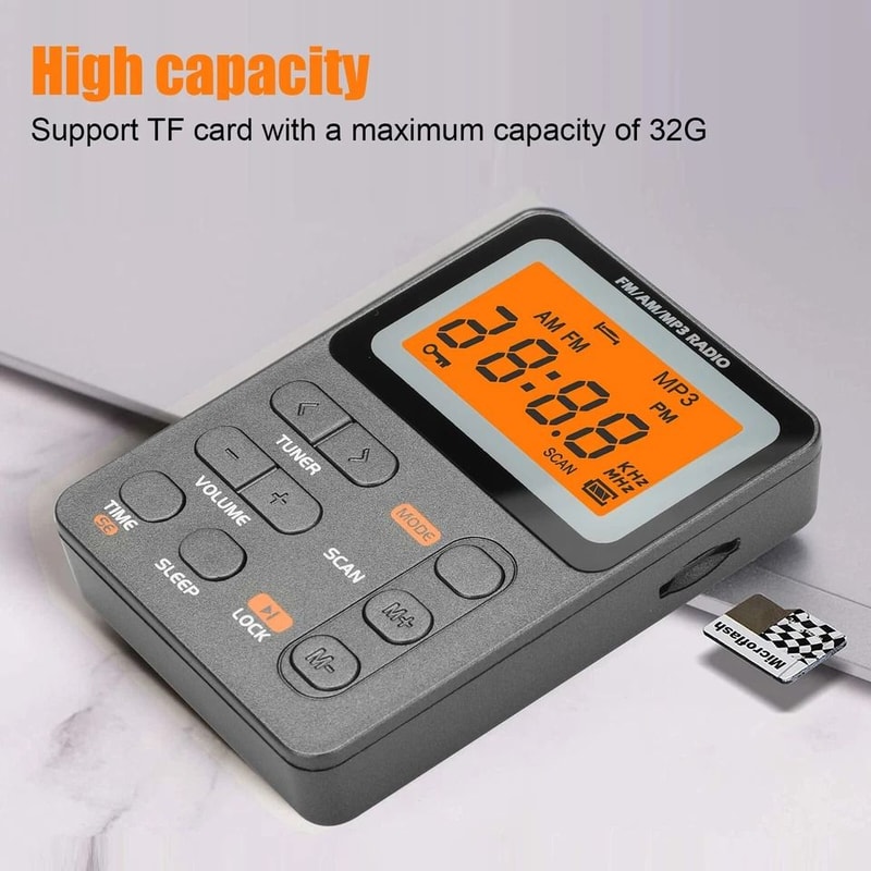 Compact Pocket Digital LCD Screen AMFM Radio MP3 Player Earphone For Walking Rechargeable Portable 4