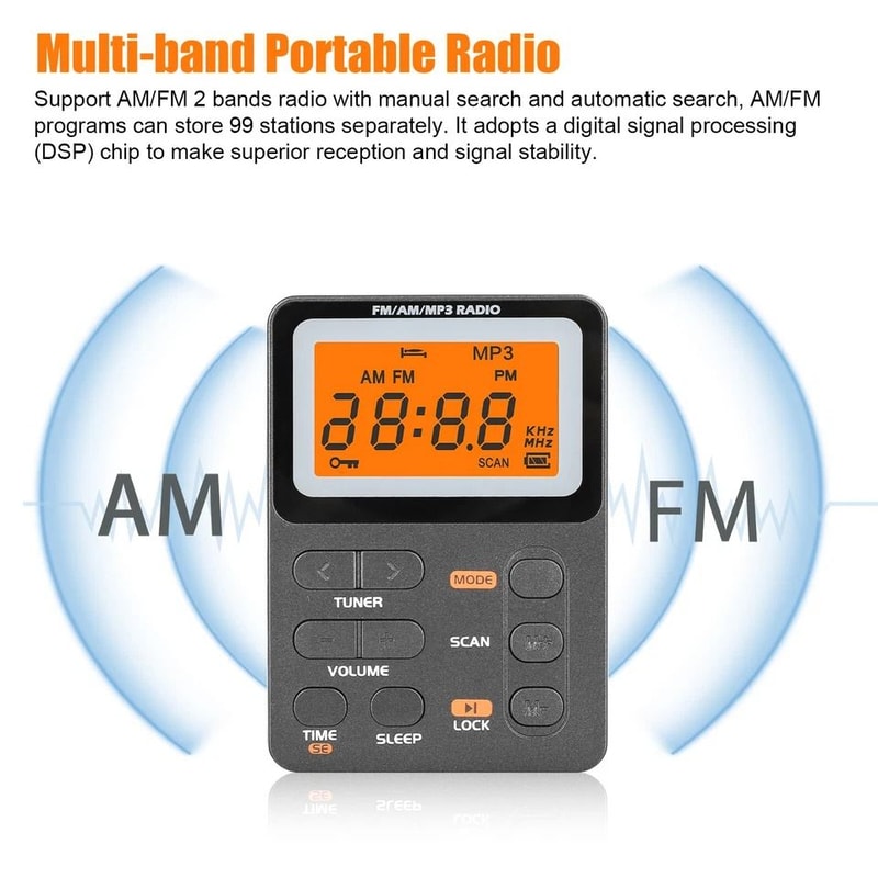 Compact Pocket Digital LCD Screen AMFM Radio MP3 Player Earphone For Walking Rechargeable Portable 6