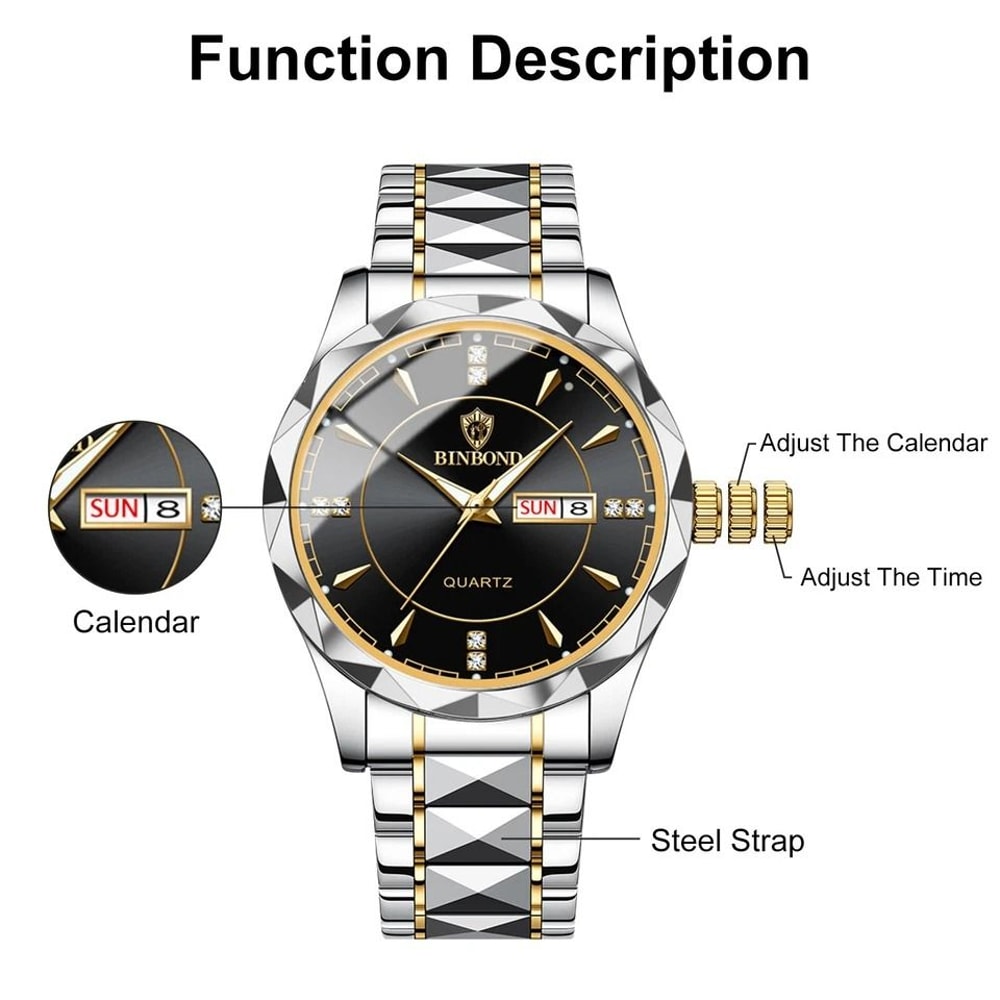 Luminous Quartz Wristwatch Waterproof Men Stainless Steel Watch Classic Business Design With Date C