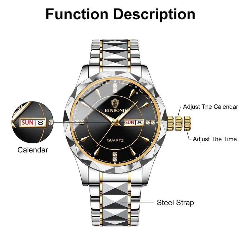 Luminous Quartz Wristwatch Waterproof Men Stainless Steel Watch Classic Business Design With Date C