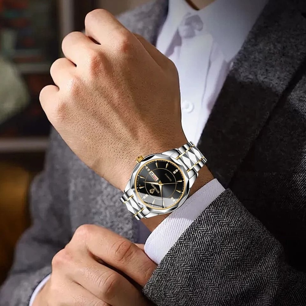 Luminous Quartz Wristwatch Waterproof Men Stainless Steel Watch Classic Business Design With Date C