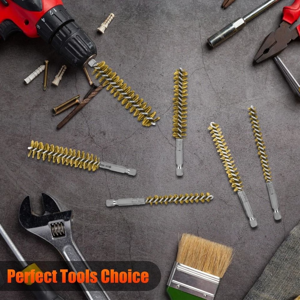 Brass Bore Cleaning Brushes 6x 14in Hex Shank Wire Brushes For Power Drill Rust Removal And Polishi