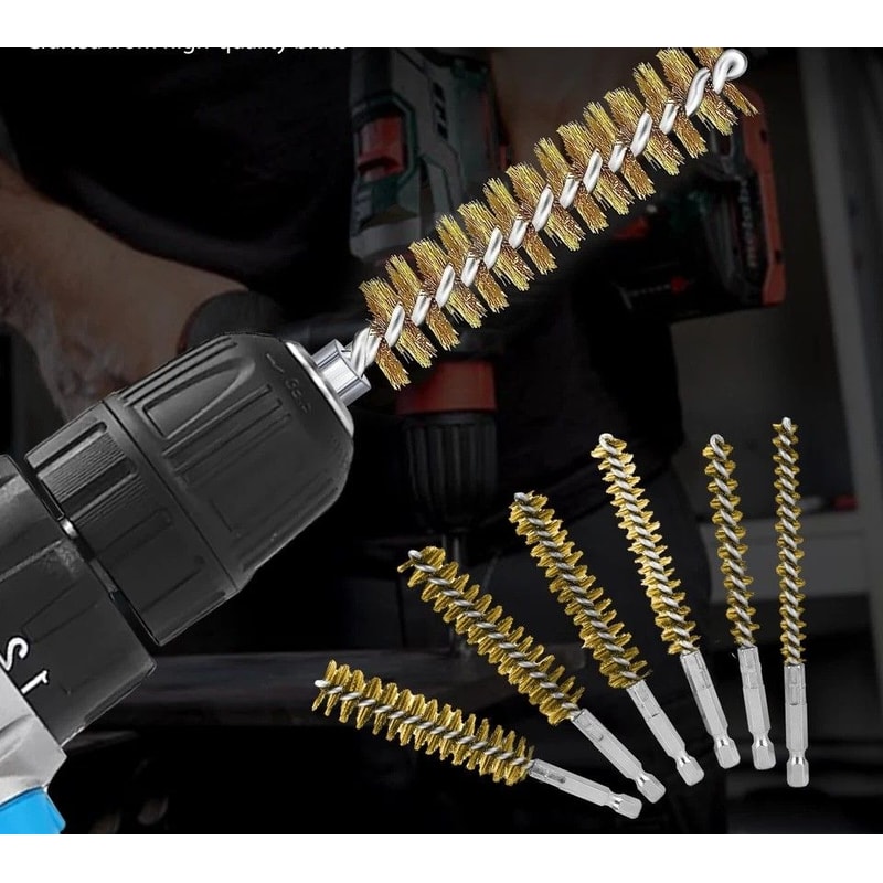 Brass Bore Cleaning Brushes 6x 14in Hex Shank Wire Brushes For Power Drill Rust Removal And Polishi