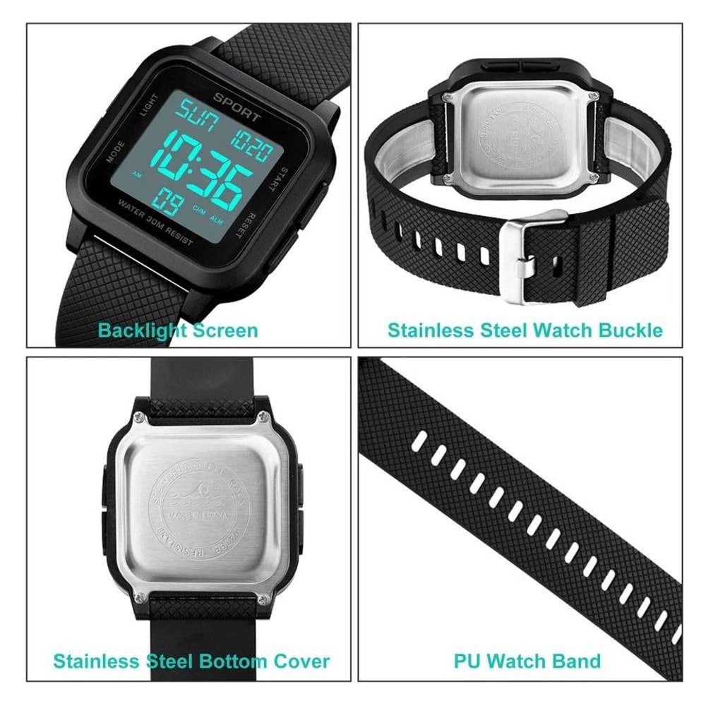 Waterproof Mens Sports Watch Multifunctional Digital LED Wristwatch 50M WaterResistant Chronograph 4