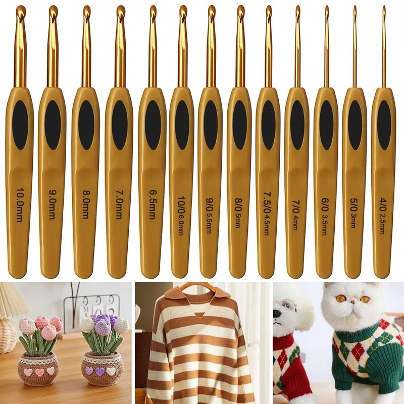 Crochet Hook Set Ergonomic Rubber Handle For Comfort Perfect For Knitting Yarn Craft And Weaving Pr