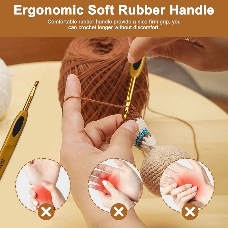 Crochet Hook Set Ergonomic Rubber Handle For Comfort Perfect For Knitting Yarn Craft And Weaving Pr