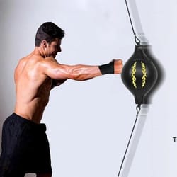 adjustable double-end speed ball punching bag, pu leather reflex trainer for boxing, mma, and fitness, noise-reduced for