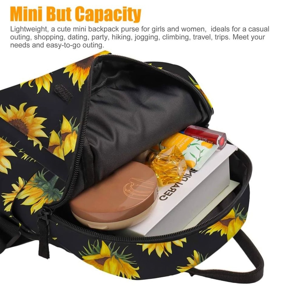 Sunflower Backpack Women Waterproof Mini Purse Shoulder Rucksack Travel Bag Cute And Durable Perfec 5