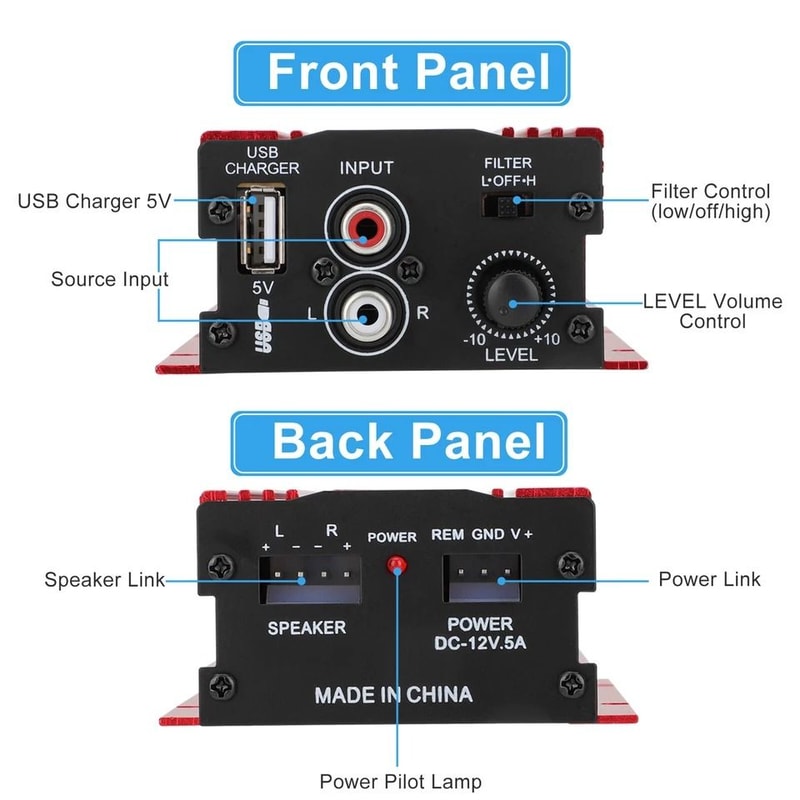 Powerful Channel Stereo Amplifier HiFi Bass Amp Car Home Audio System For Motorcycle Mp3 Computer
