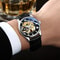 Luxury Mens Skeleton Automatic Mechanical Watch Black Leather Strap Chronograph Retro Style Silver 3