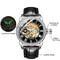 Luxury Mens Skeleton Automatic Mechanical Watch Black Leather Strap Chronograph Retro Style Silver 5