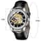 Luxury Mens Skeleton Automatic Mechanical Watch Black Leather Strap Chronograph Retro Style Silver 6
