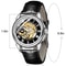 Luxury Mens Skeleton Automatic Mechanical Watch Black Leather Strap Chronograph Retro Style Silver 6