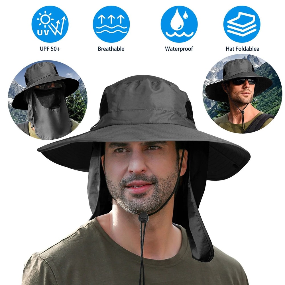 Wide Brim Sun Hat For Men Women UV Protection Hiking Fishing Cap With Neck Flap Lightweight Outdoor