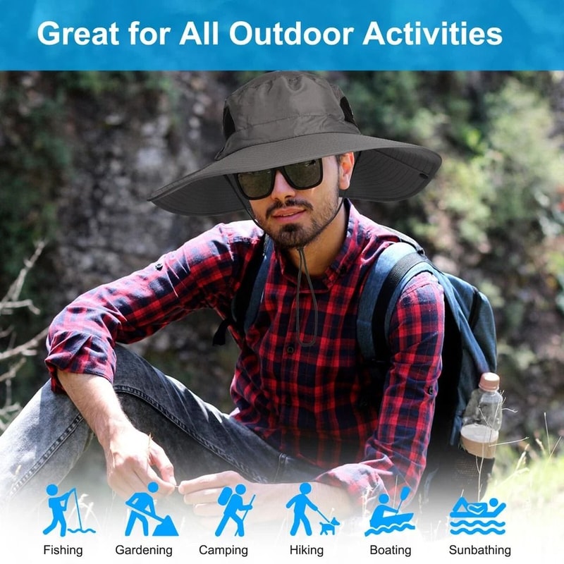 Wide Brim Sun Hat For Men Women UV Protection Hiking Fishing Cap With Neck Flap Lightweight Outdoor
