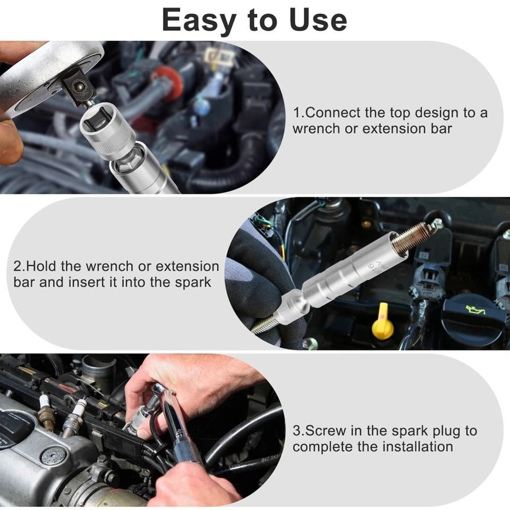 Spark Plug Socket Set Drive Point Swivel Magnetic Removal Tool 4