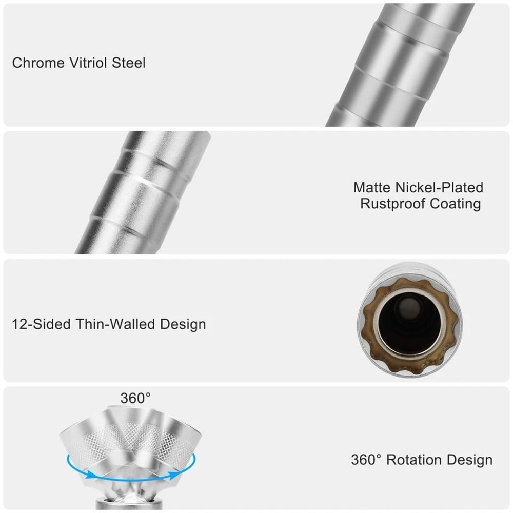 Spark Plug Socket Set Drive Point Swivel Magnetic Removal Tool 5