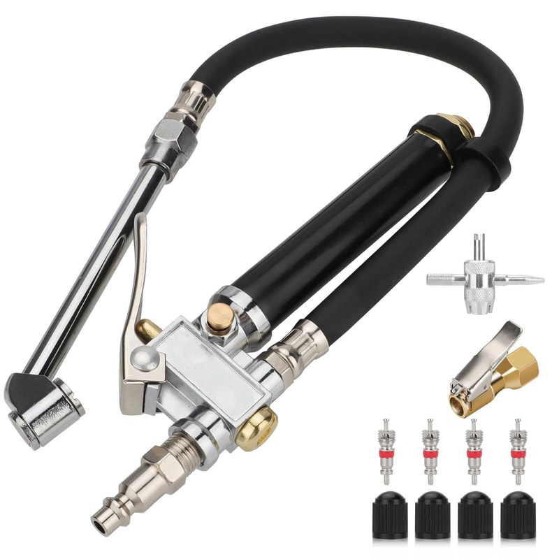 Air Pressure Gauge With Lock On Air Chuck Dual Head Tire Inflator For Car Truck And Bike 6