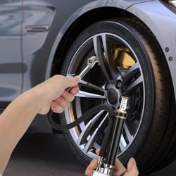 air pressure gauge with lock on air chuck, dual head tire inflator for car truck and bike