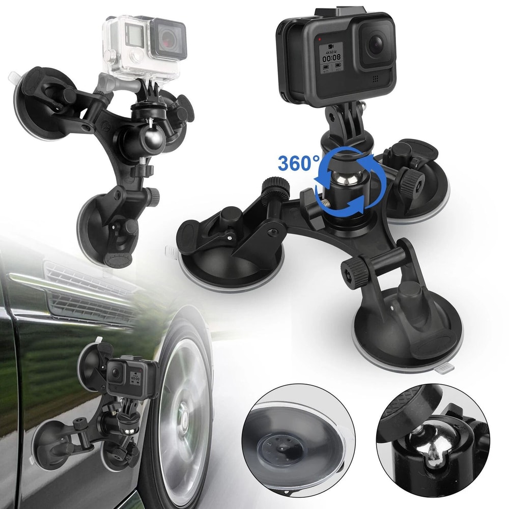 Triple Suction Cup Stand Car Mount Holder Action Camera Stable Universal Camera Mount 0