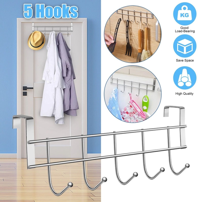 Metal Organizer Over The Door Hooks Rack Hanger Bathroom Perfect For Clothes Hats Bags Home Organiz 1