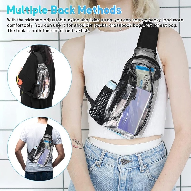Transparent Backpack Men Women Clear PVC Chest Bag Shoulder Crossbody Waterproof Sling For Daily Us 5