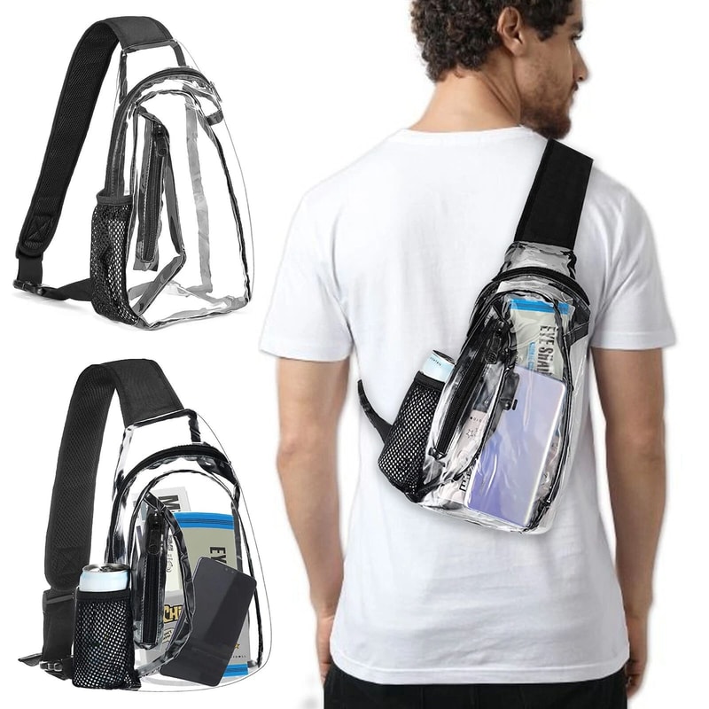Transparent Backpack Men Women Clear PVC Chest Bag Shoulder Crossbody Waterproof Sling For Daily Us 0