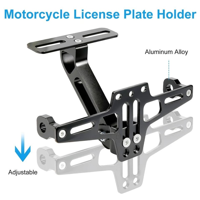 Polished Black Universal Adjustable Motorcycle License Plate Rear Mount Bracket Sturdy Alloy Constr 1