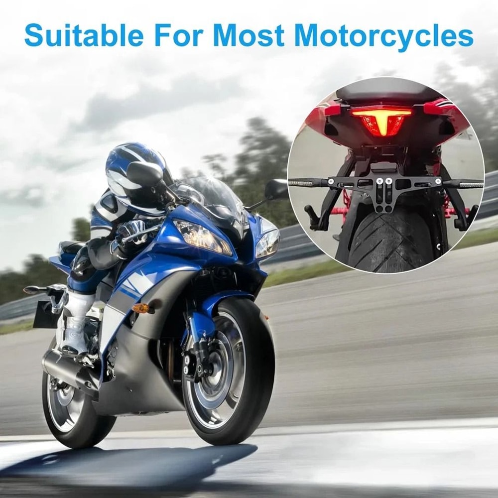 Polished Black Universal Adjustable Motorcycle License Plate Rear Mount Bracket Sturdy Alloy Constr 2