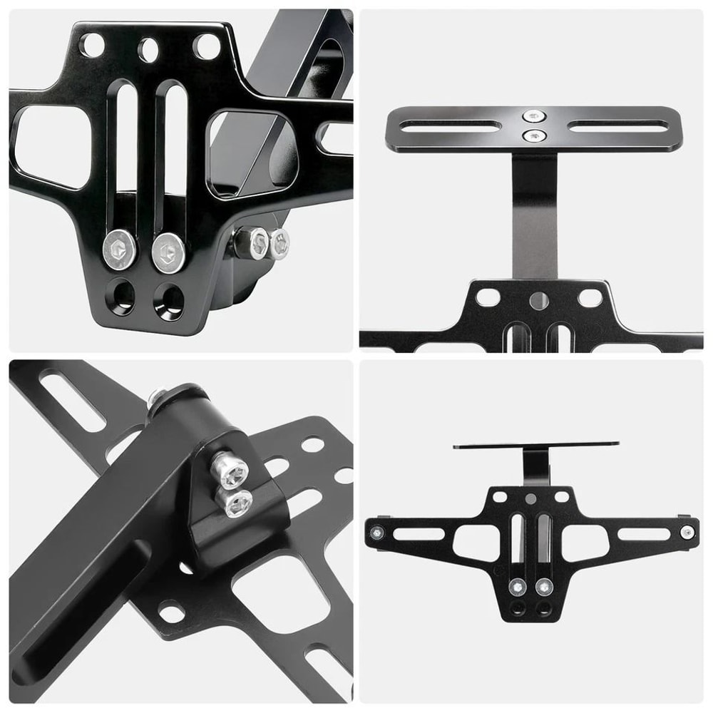 Polished Black Universal Adjustable Motorcycle License Plate Rear Mount Bracket Sturdy Alloy Constr 3