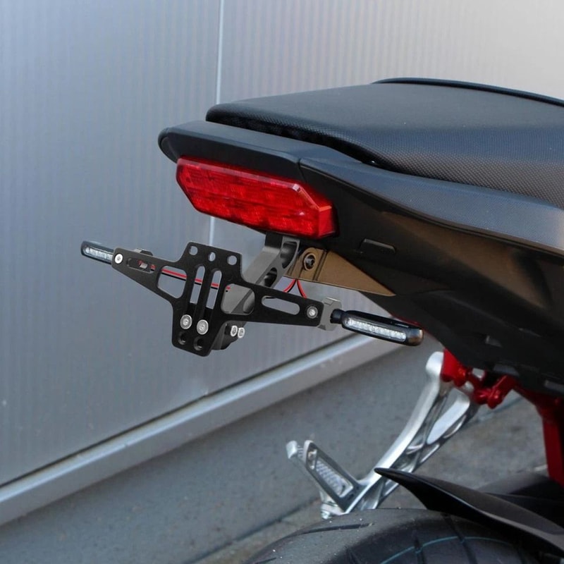 Polished Black Universal Adjustable Motorcycle License Plate Rear Mount Bracket Sturdy Alloy Constr 4