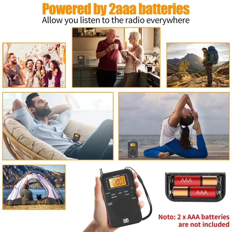Compact Pocket AM FM Radio Digital LCD Screen Loud Speaker BatteryPowered Portable For Sports Trave 2