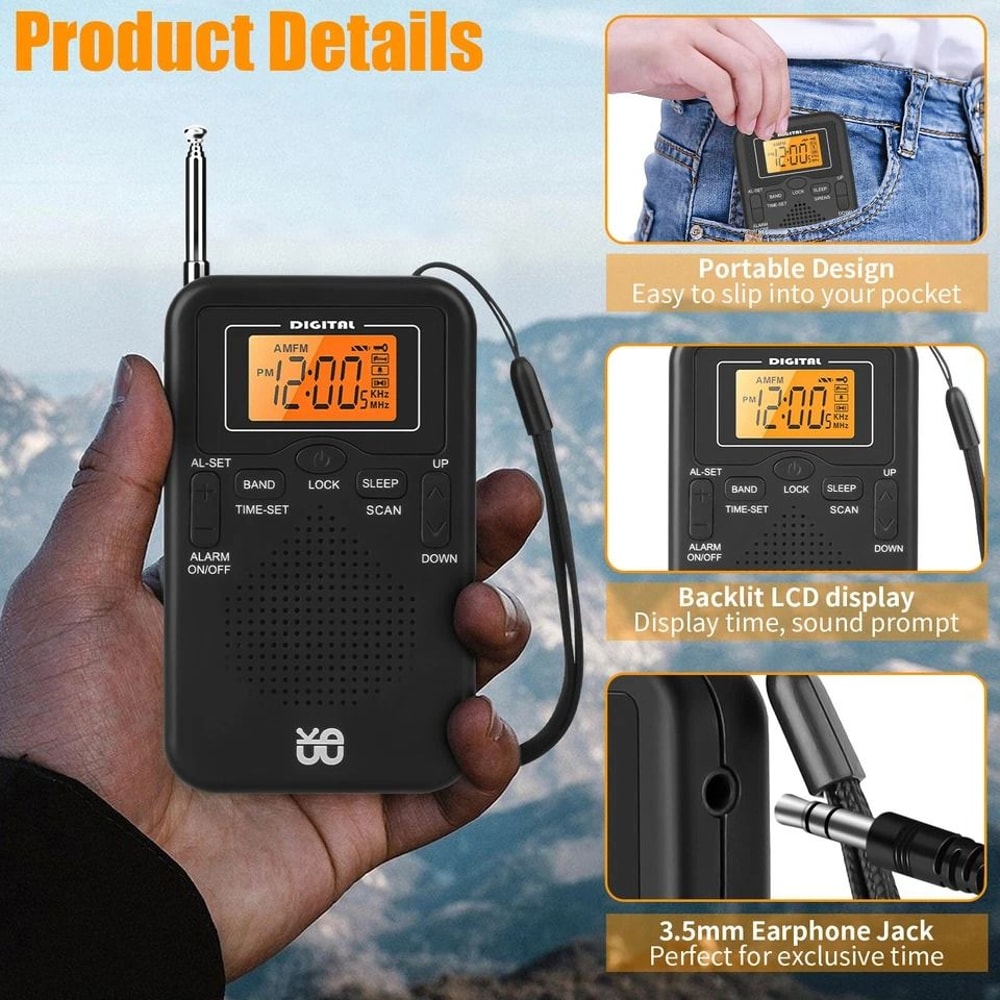 Compact Pocket AM FM Radio Digital LCD Screen Loud Speaker BatteryPowered Portable For Sports Trave 3