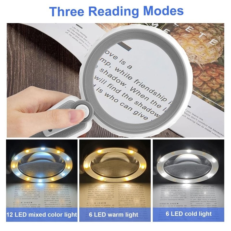 Handheld Magnifying Glass With LED Lights Senior Magnifier For Reading Adjustable Brightness 4