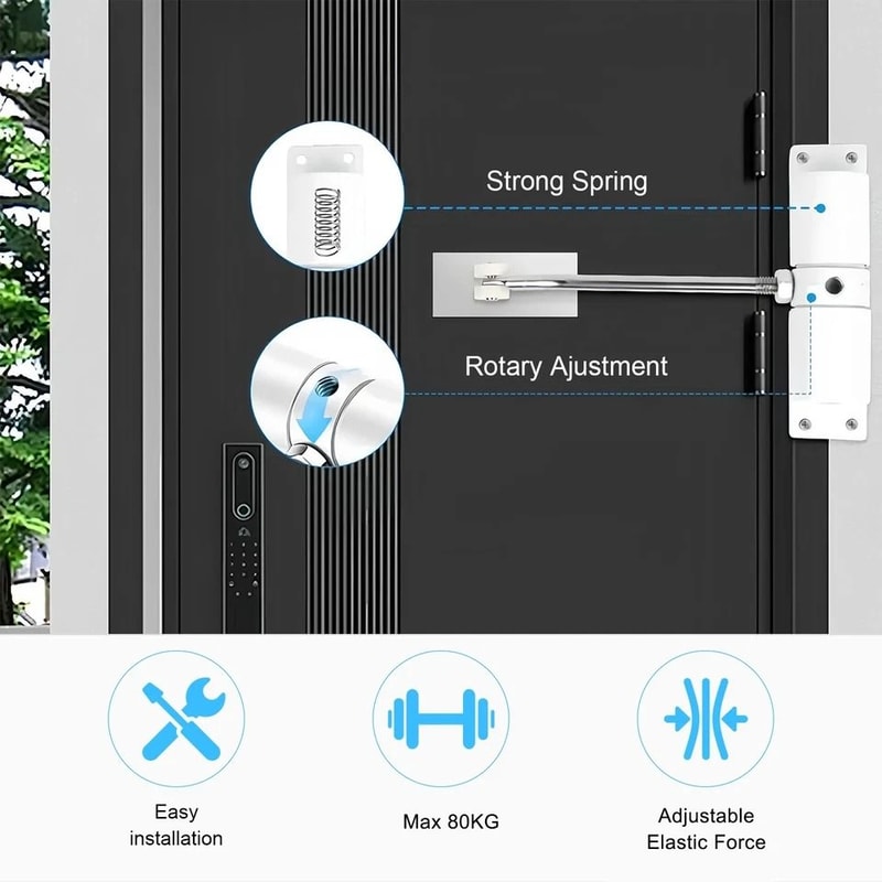 Aluminum Automatic Door Closer Silent Adjustable Spring Tension Ideal For Wooden Metal Composite D