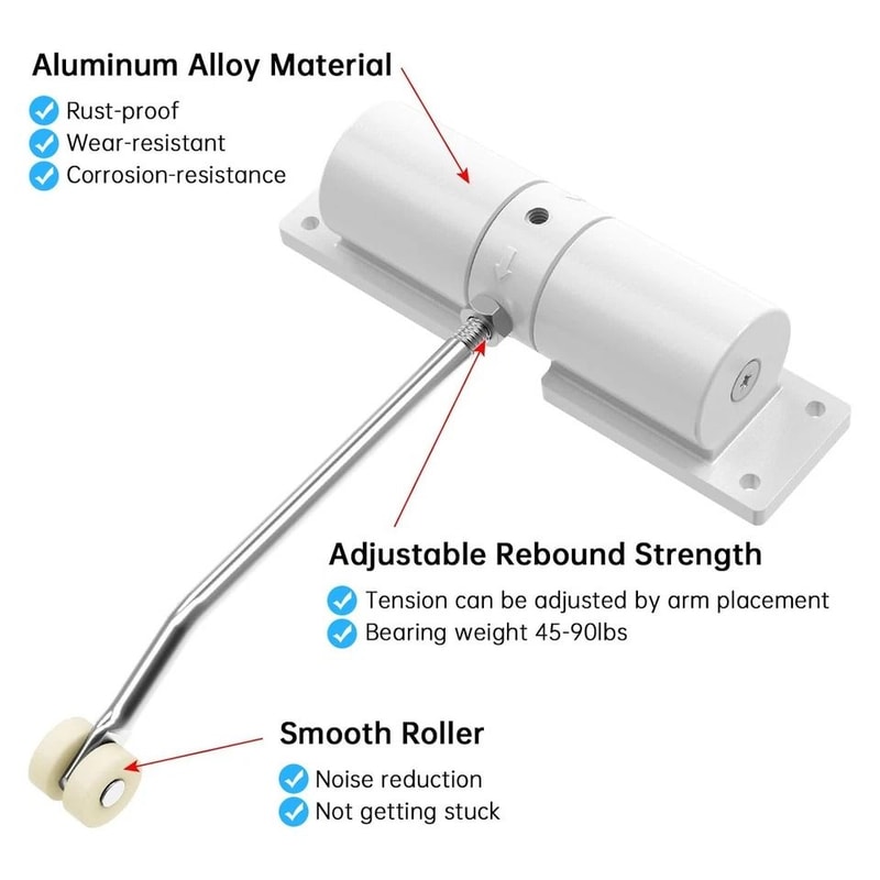 Aluminum Automatic Door Closer Silent Adjustable Spring Tension Ideal For Wooden Metal Composite D