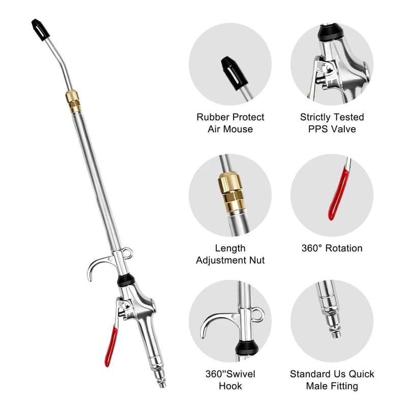 Extendable Heavy Duty Air Blow Gun Nozzle High Flow Dust Removal Tool Male Quick Plug 1