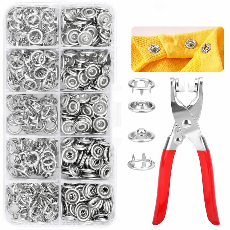 Metal Snap Button Kit With Fastener Pliers For Sewing Crafts And DIY Projects 0