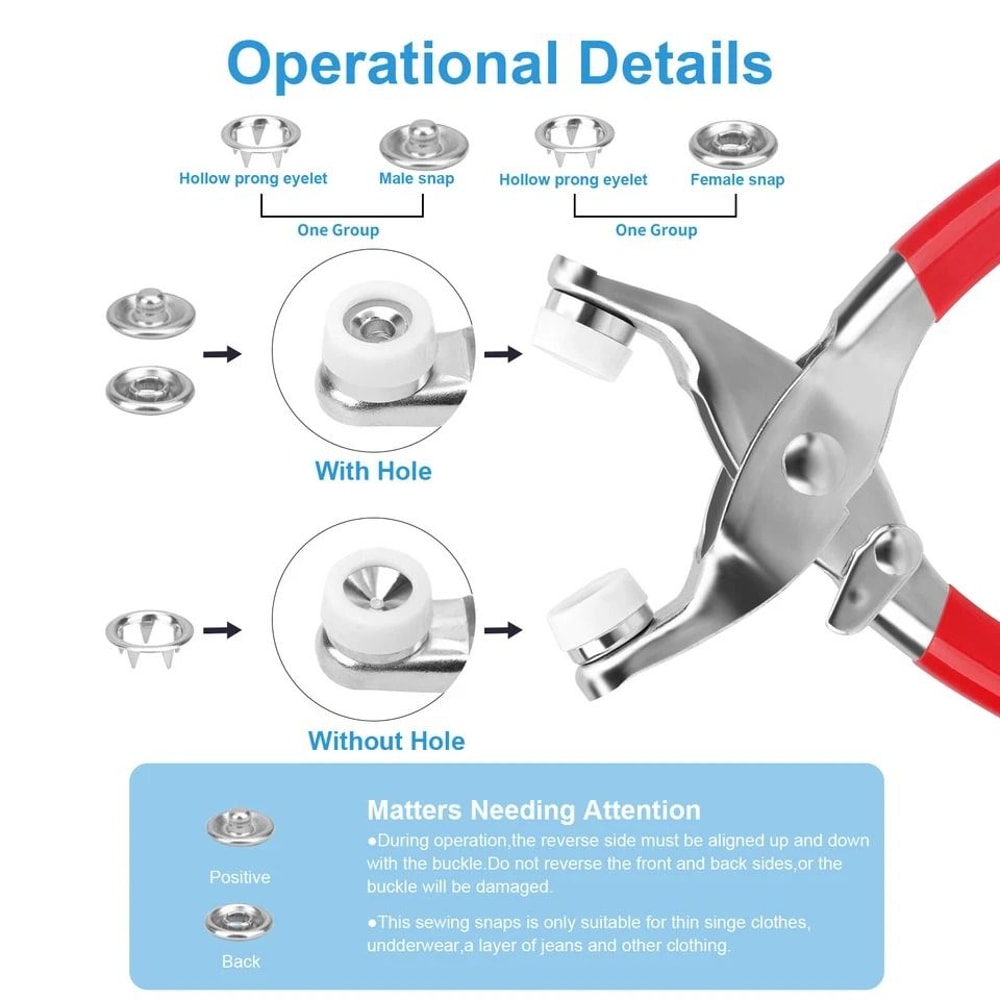 Metal Snap Button Kit With Fastener Pliers For Sewing Crafts And DIY Projects 1