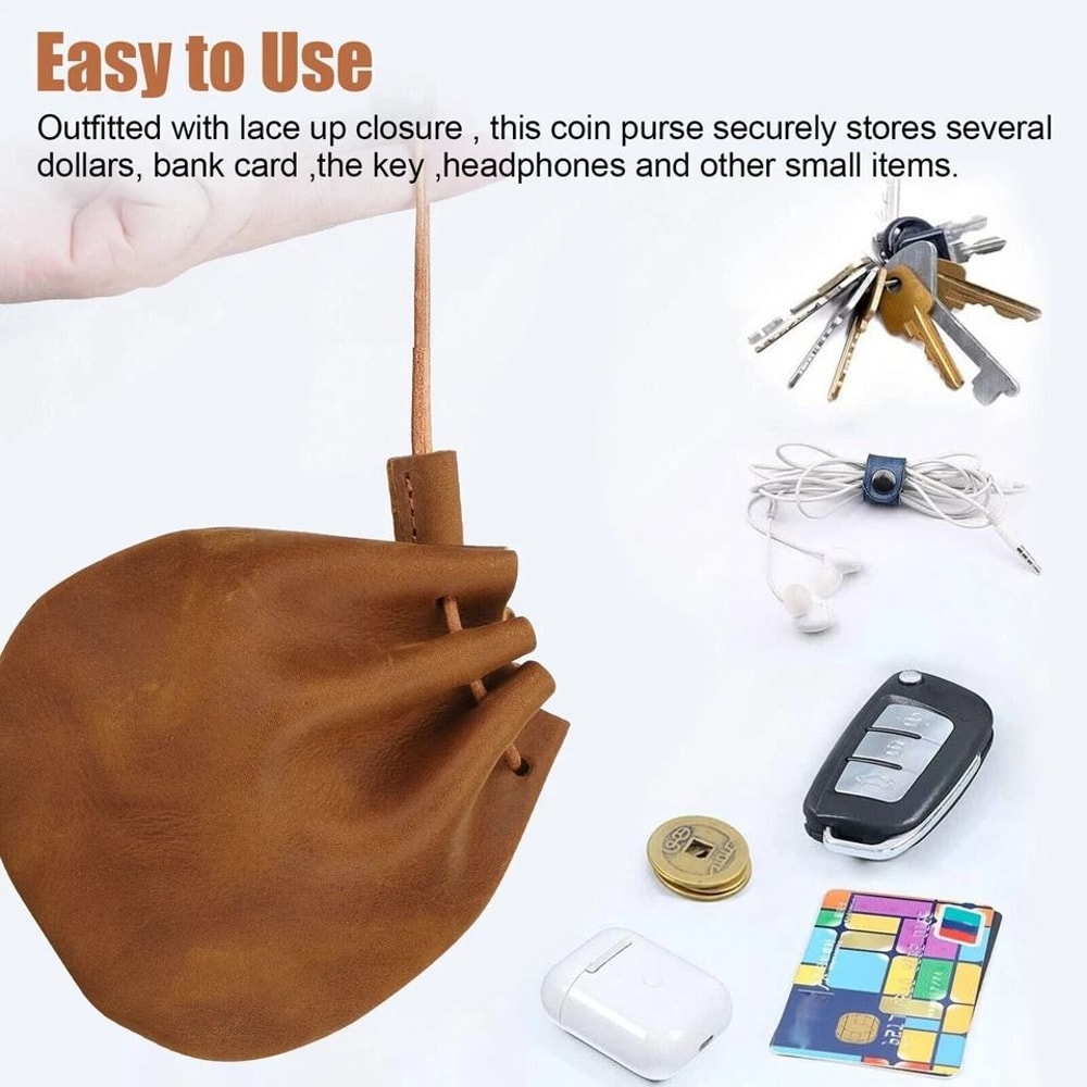 Vintage Leather Coin Purse Drawstring Bag Small Money Case Unisex Leather Wallet Pouch For Travel 2