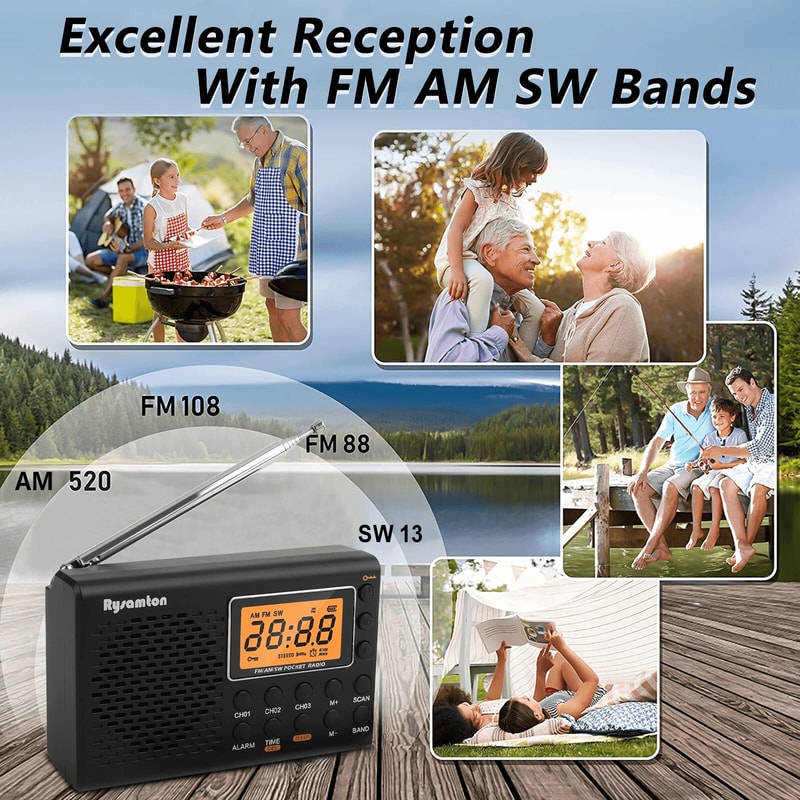 Digital LCD FMAMSW Radio Portable Pocket Radio With Alarm Clock Sleep Timer Earphones LongLasting B 1