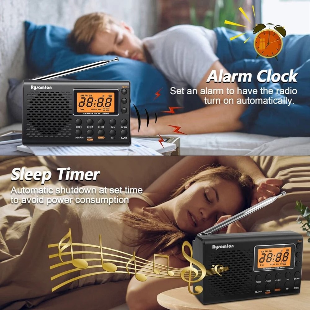 Digital LCD FMAMSW Radio Portable Pocket Radio With Alarm Clock Sleep Timer Earphones LongLasting B 4