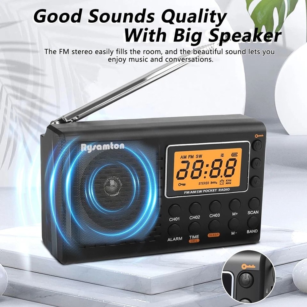 Digital LCD FMAMSW Radio Portable Pocket Radio With Alarm Clock Sleep Timer Earphones LongLasting B 6
