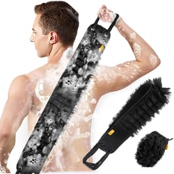 exfoliating back scrubber, double-sided body scrub towel, bath exfoliator with ergonomic handle