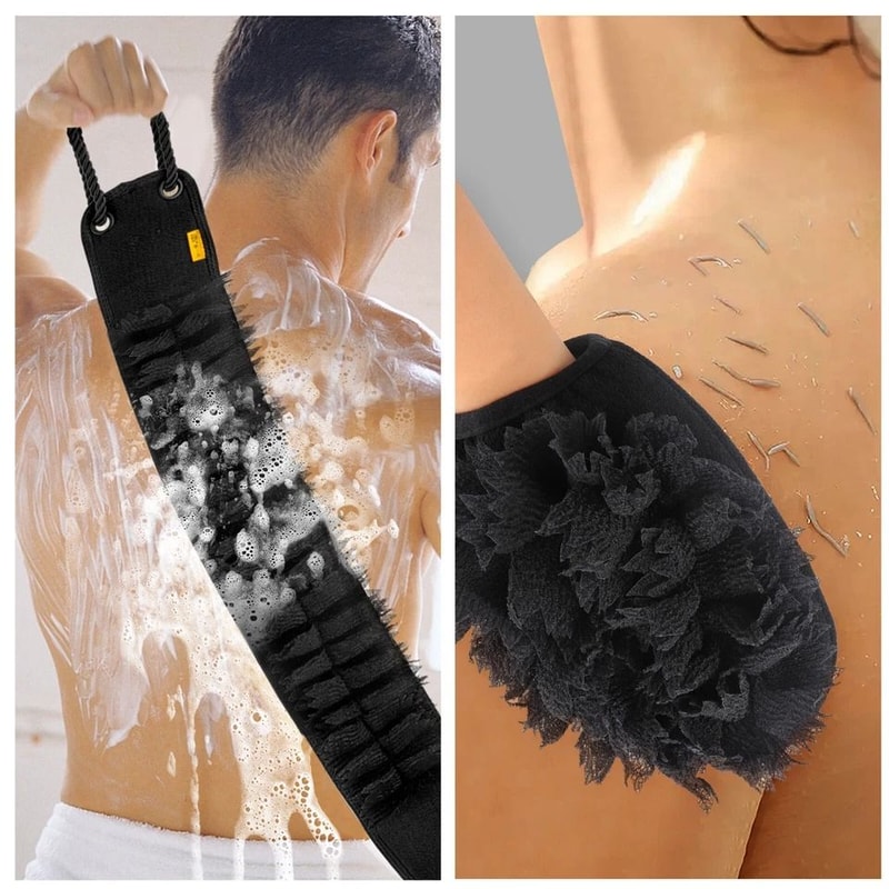 Exfoliating Back Scrubber DoubleSided Body Scrub Towel Bath Exfoliator With Ergonomic Handle 2