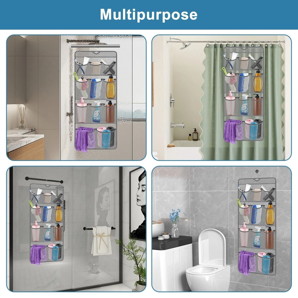 Foldable Pocket Shower Organizer Waterproof Bathroom Storage Bag Hanging Caddy For Toiletries Esse 1