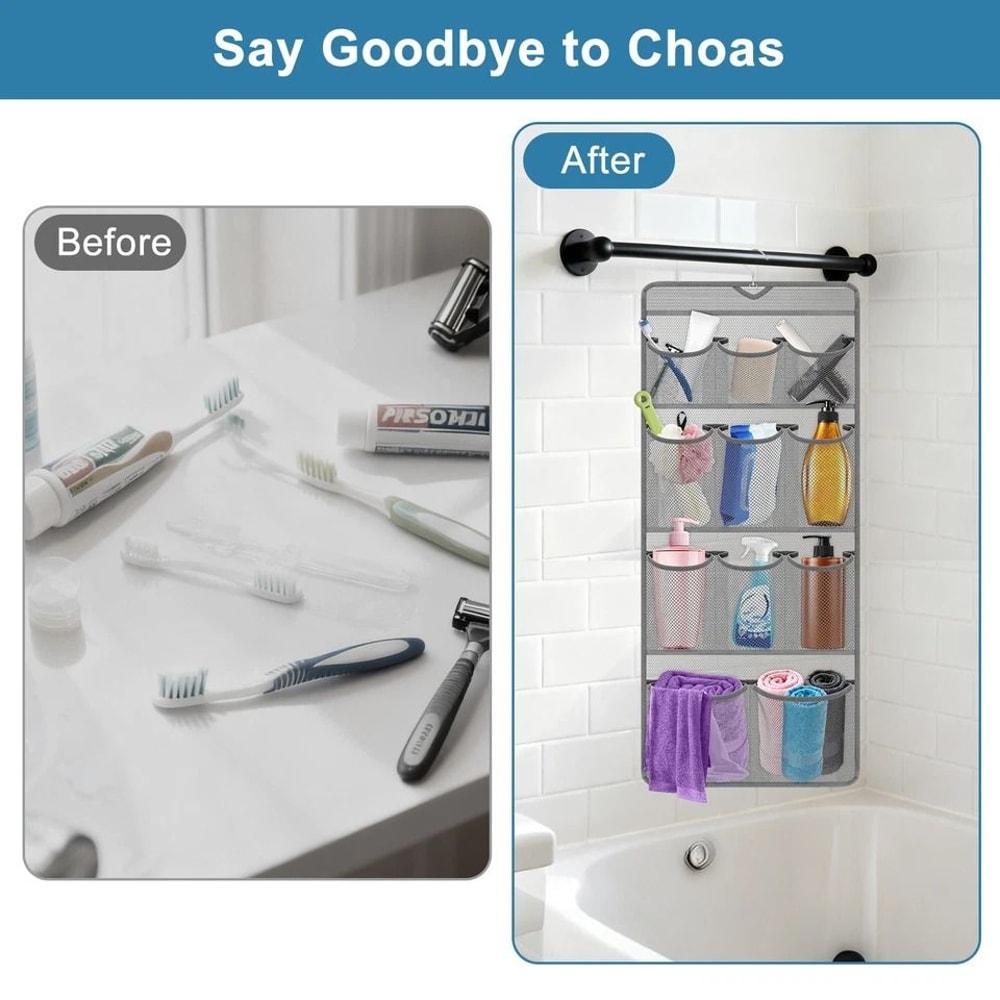 Foldable Pocket Shower Organizer Waterproof Bathroom Storage Bag Hanging Caddy For Toiletries Esse 3