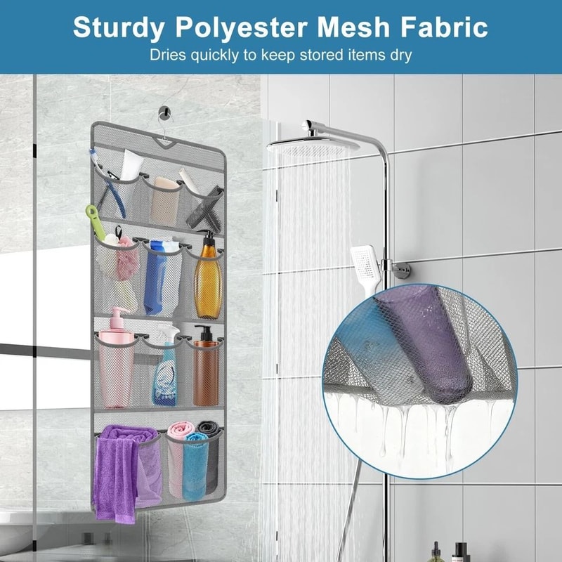 Foldable Pocket Shower Organizer Waterproof Bathroom Storage Bag Hanging Caddy For Toiletries Esse 5