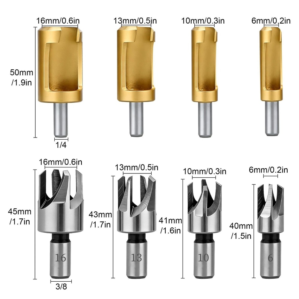 TitaniumPlated Carbon Steel Wood Plug Hole Cutter Dowel Maker Cutting Set Shank Drill Bit For Woodw